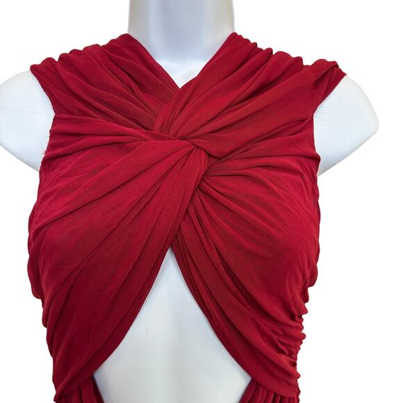 Ronny Kobo Red Ruched Maxi Dress MEDIUM Cutout Slinky Jersey Gown Designer $468 - Picture 7 of 13